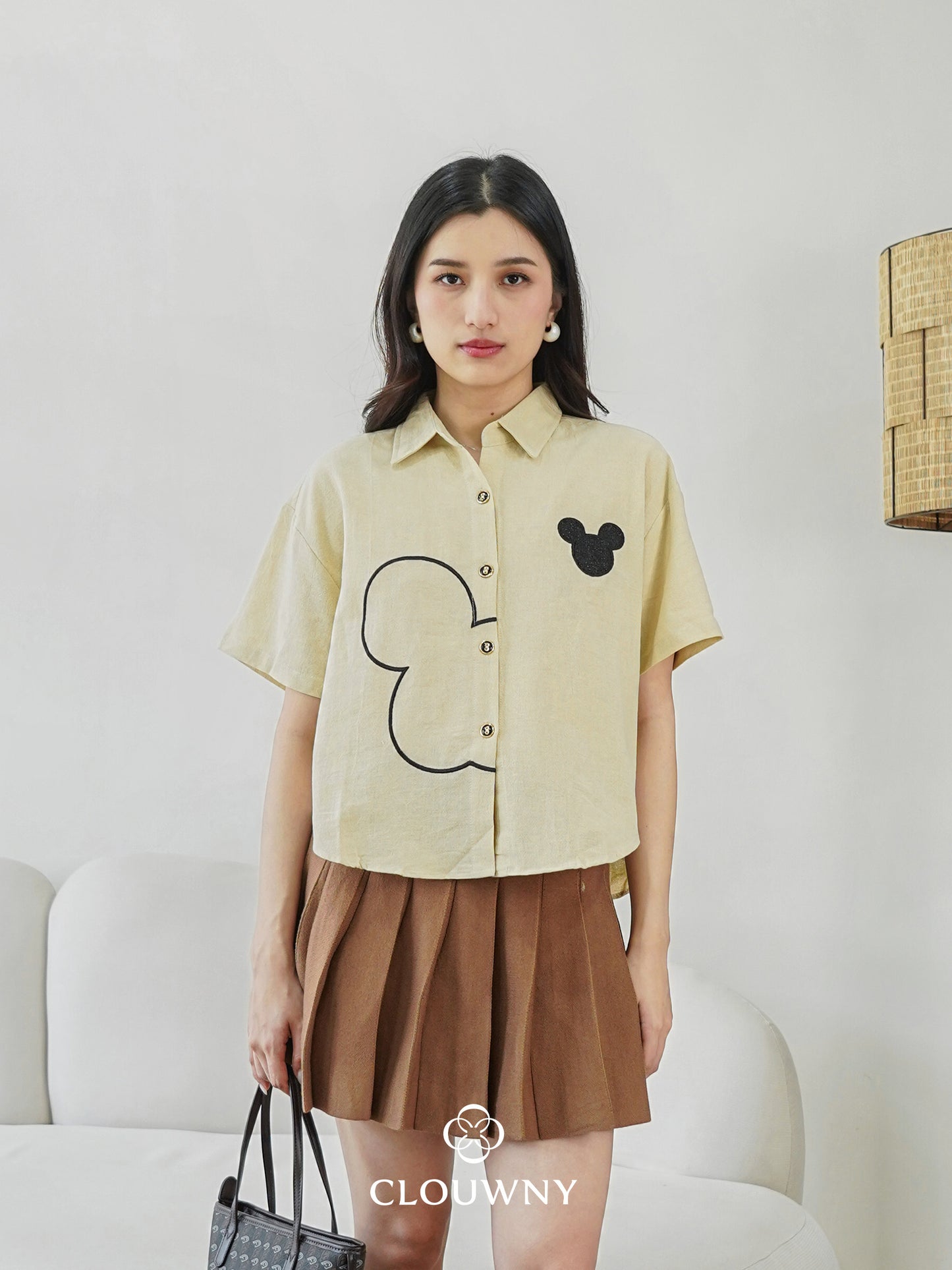 Mouse Button Cotton Shirt - Khaki