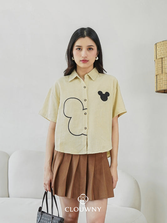 Mouse Button Cotton Shirt - Khaki