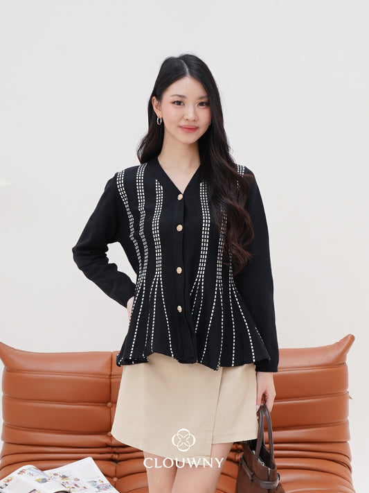 Aysel Peplum Knit Cardigan - Black