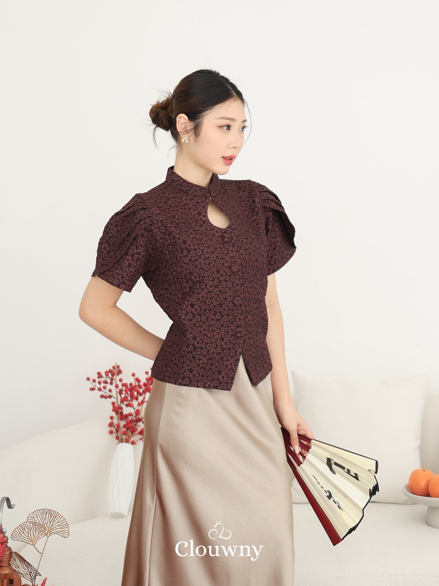 Jiro Button Qipao Top - Wine