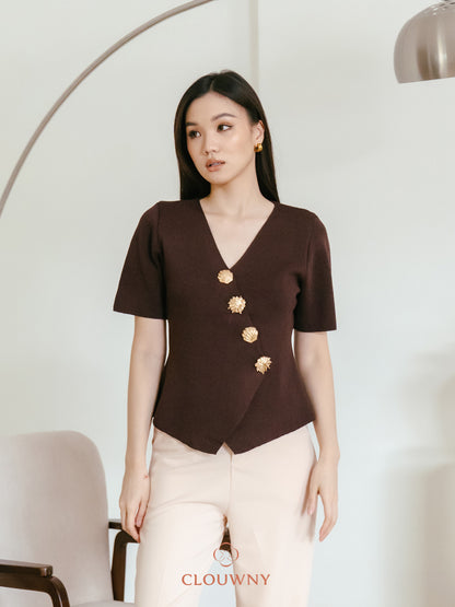 Solea Asymmetric Button Top - Coffee