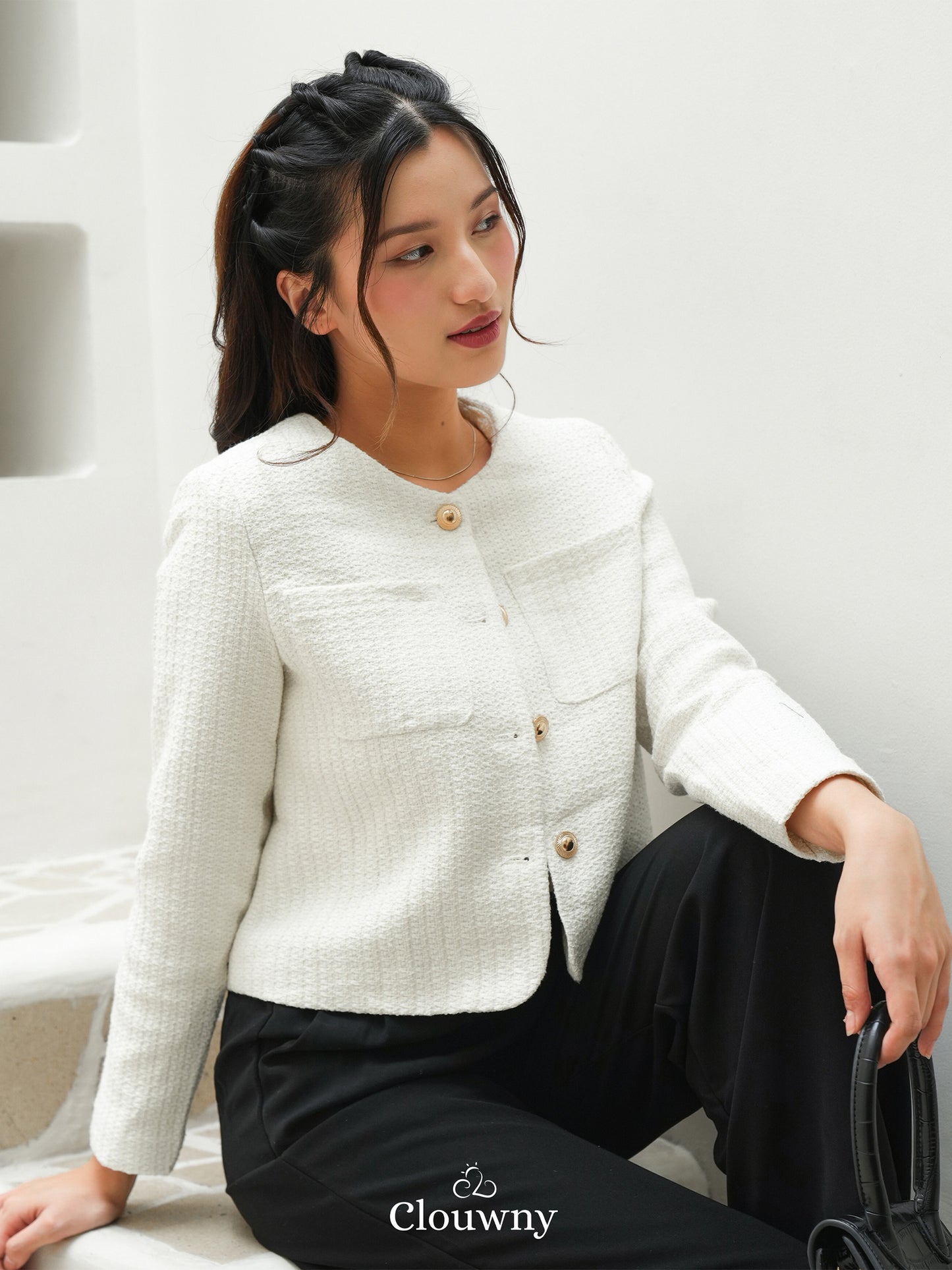 Davia Tweed Blazer - White