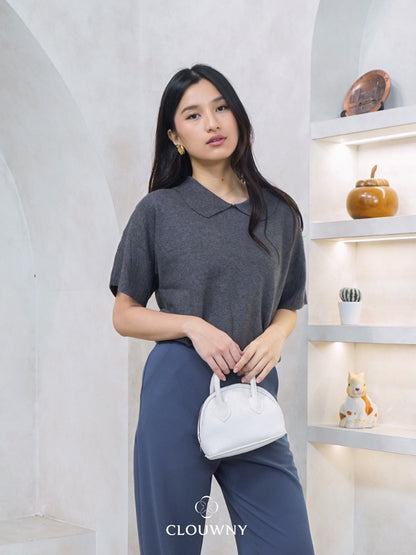 Lotie Collar Knit Top - Grey
