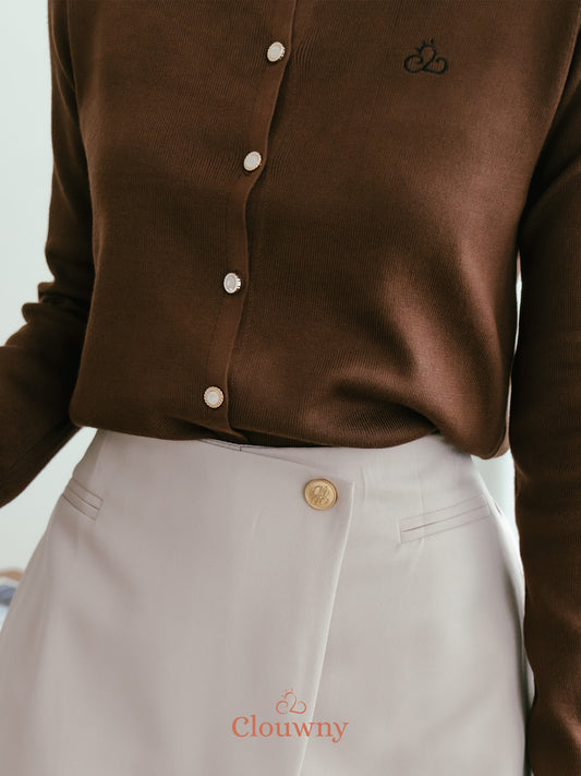 Nava Collar Knit Cardigan - Coffee