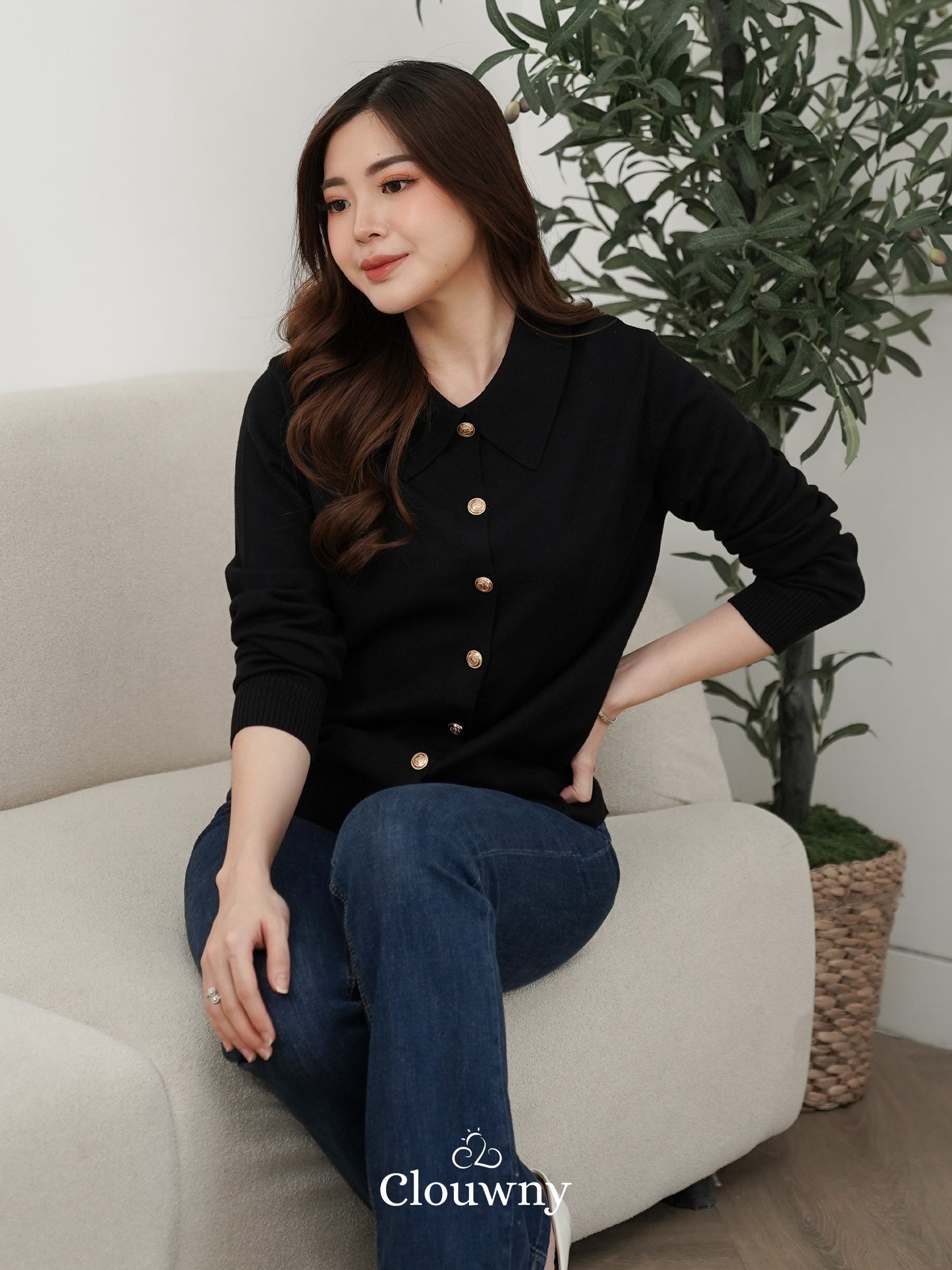 Isora Button Knit Top - Black