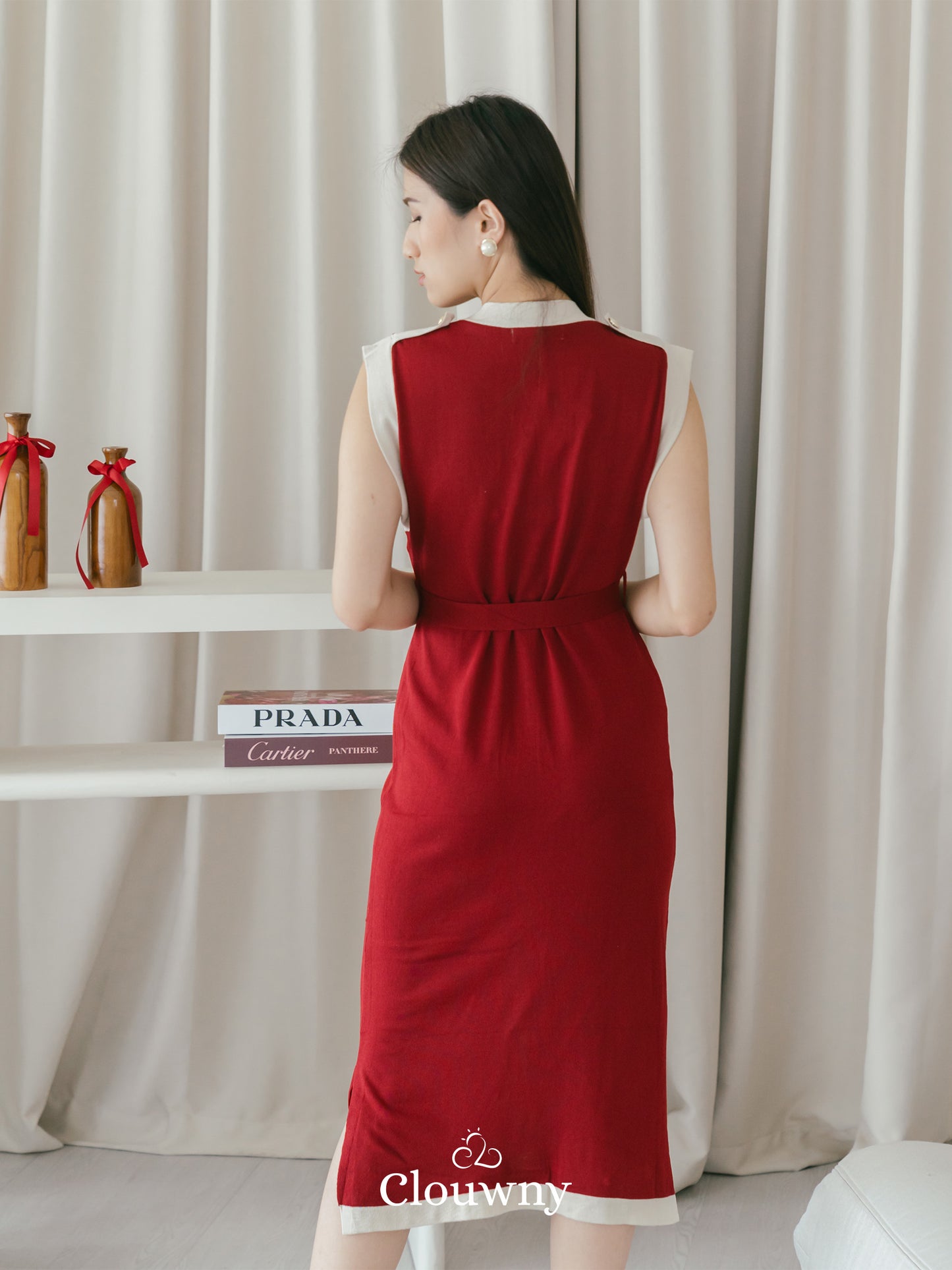 Mirai Belt Knit Dress - Maroon