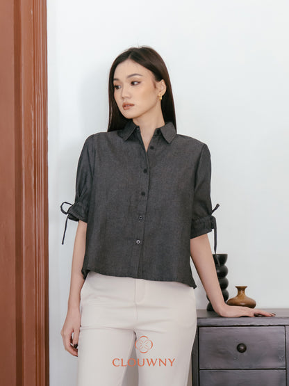 Osami Shirt Button Top - Black