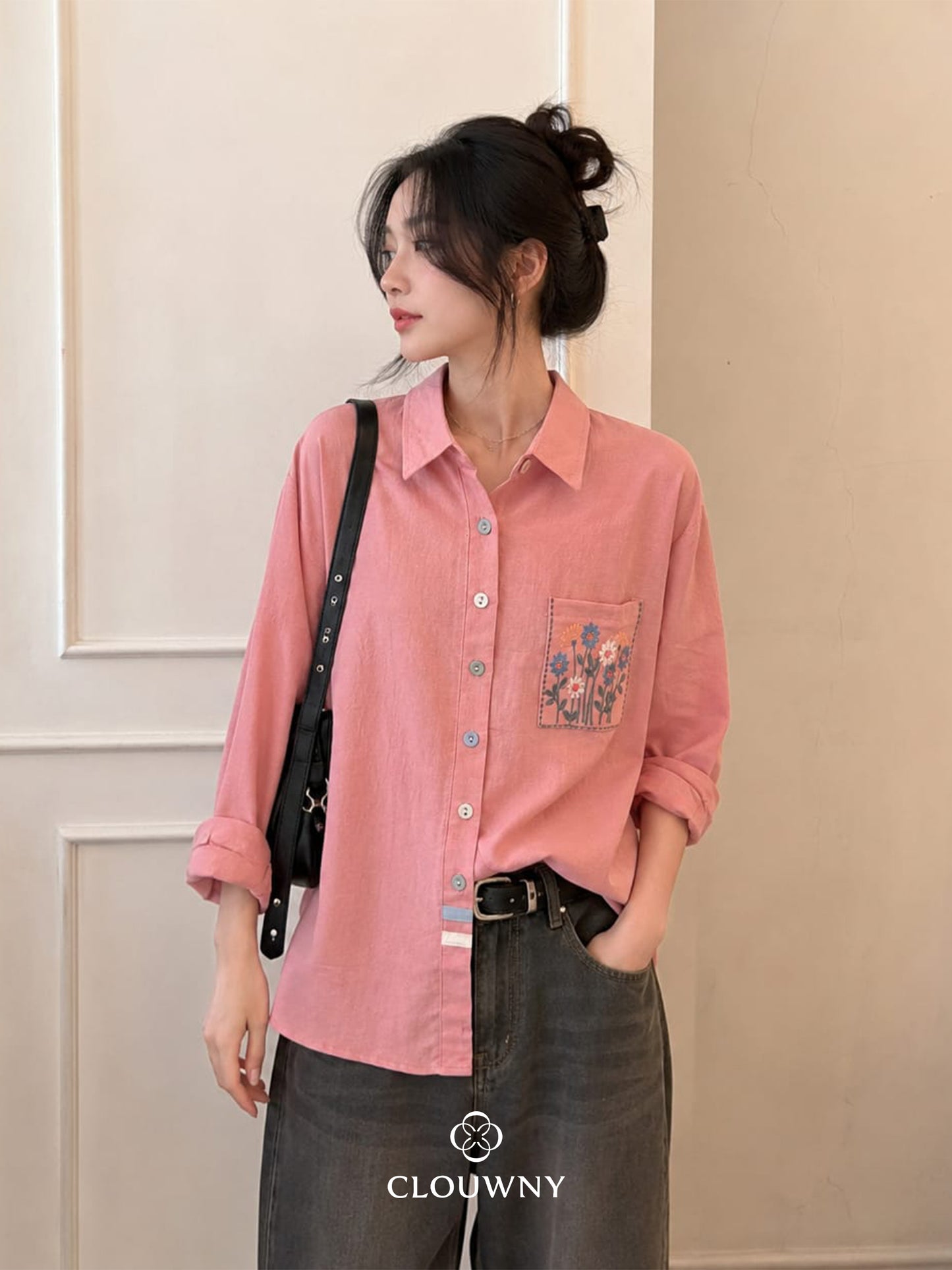 Andres Pocket Cotton Longsleeve Shirt - Pink