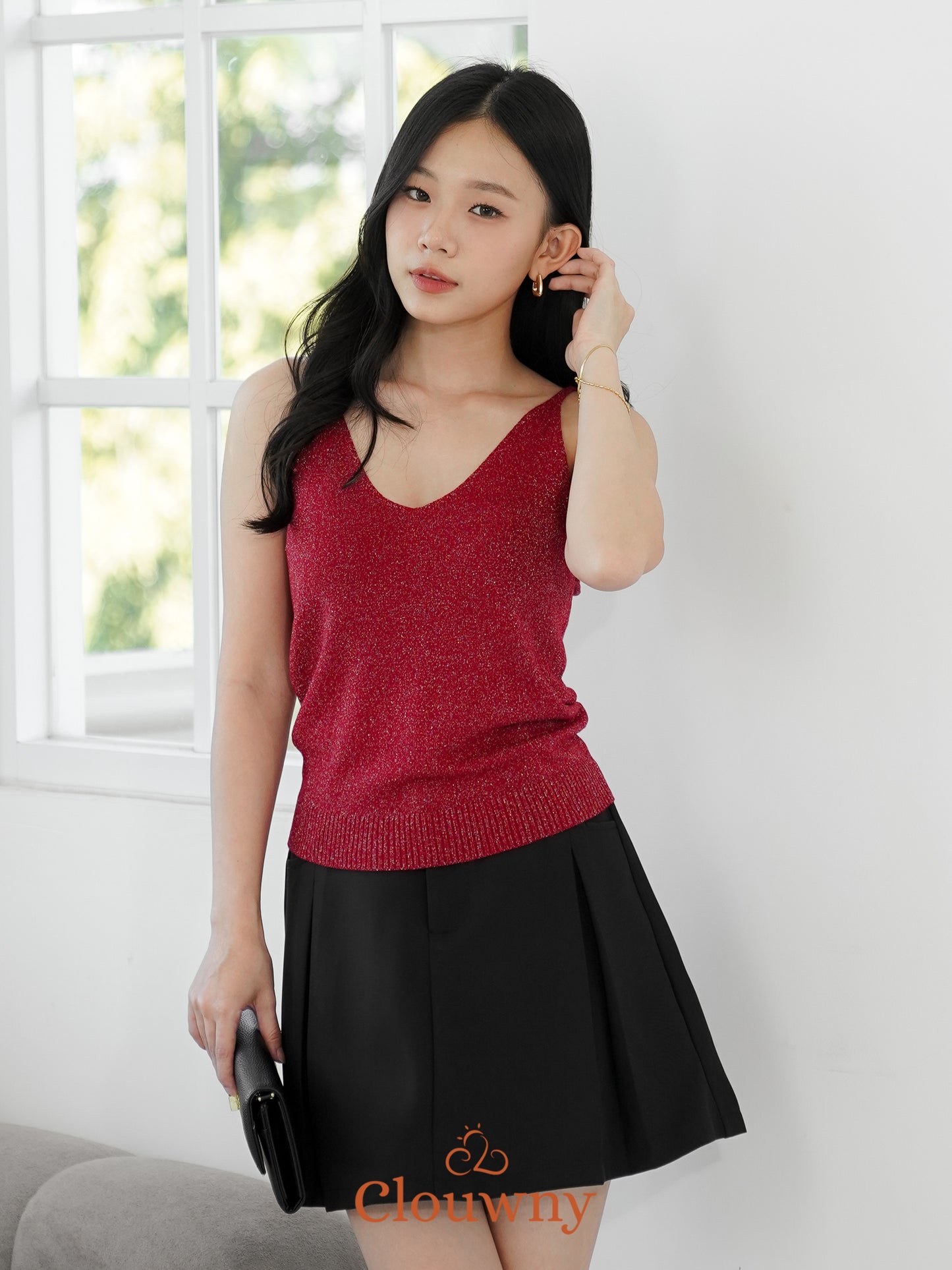 Dela Spaghetti Glitter Tanktop - Maroon