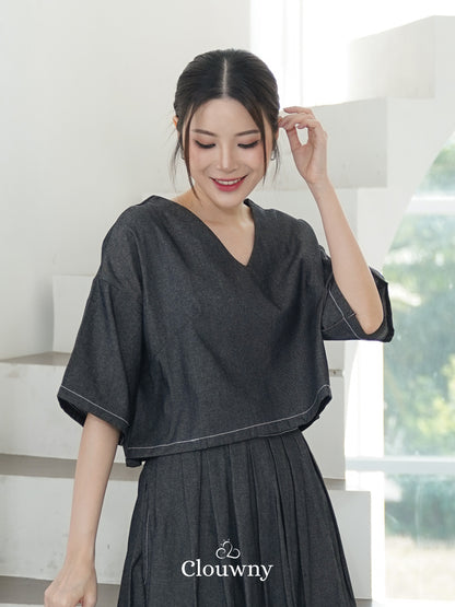 Hansen Vneck Blouse - Grey
