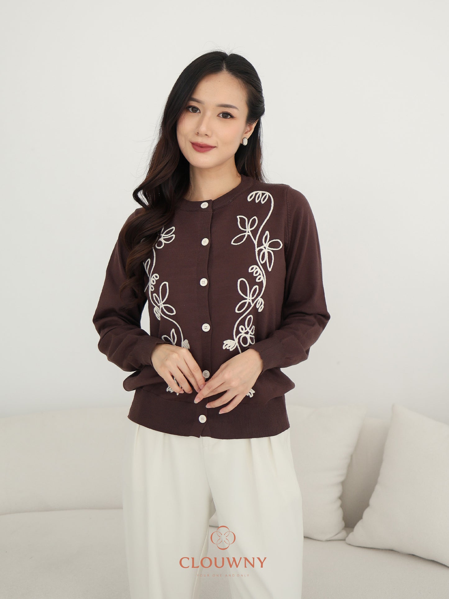 Brinda Button Cardigan - Coffee