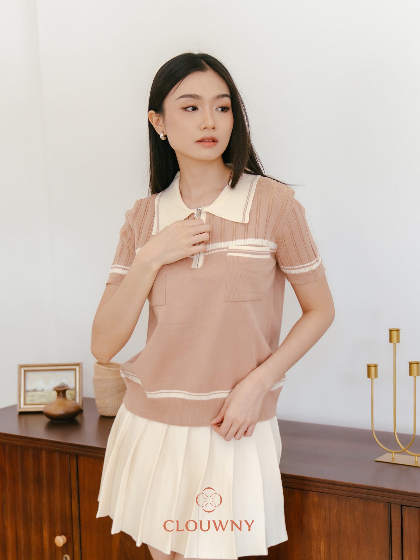 Lanna Zipper Knit Top - Khaki