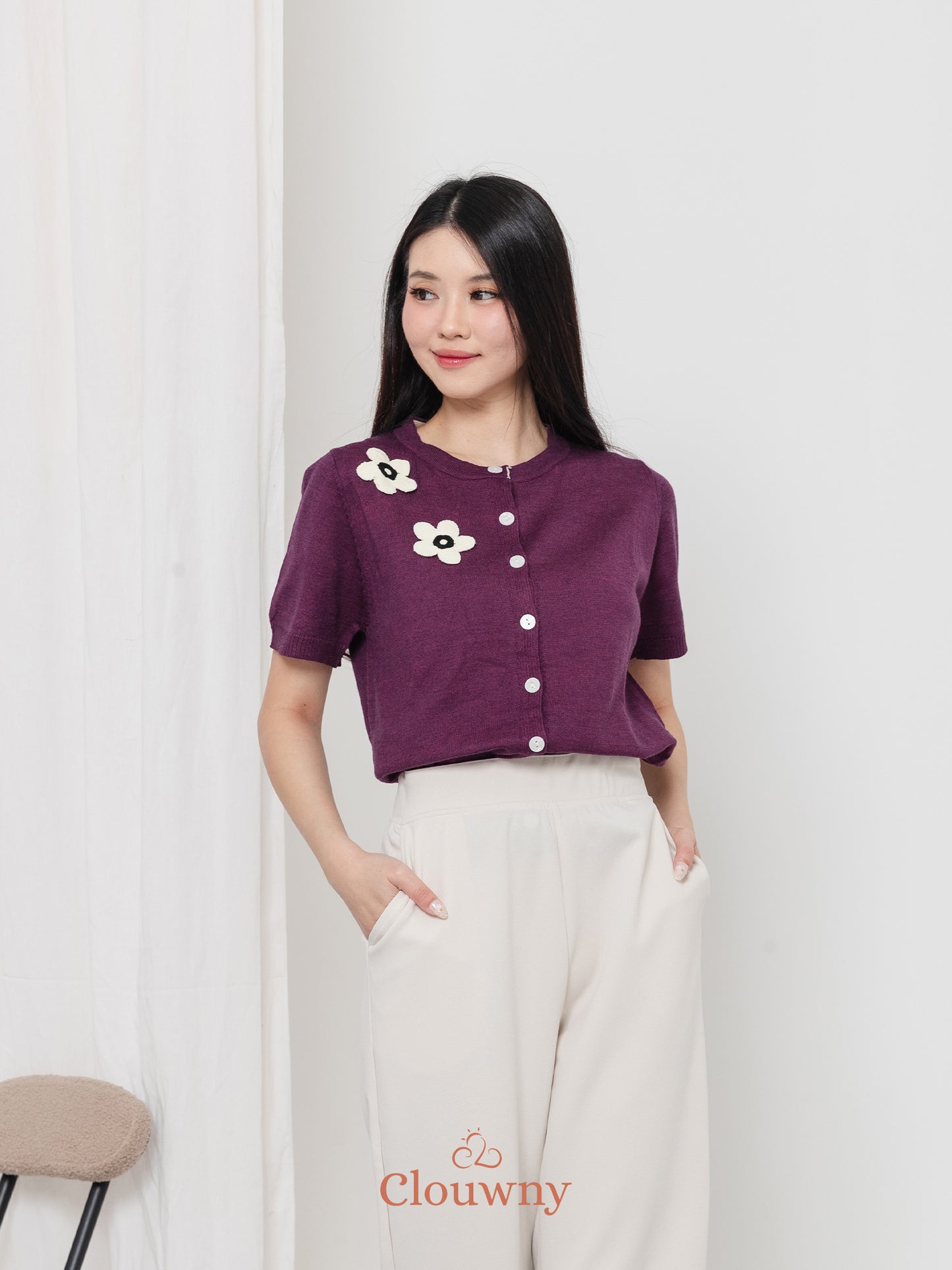 Alen Flower Knit Top - Magenta