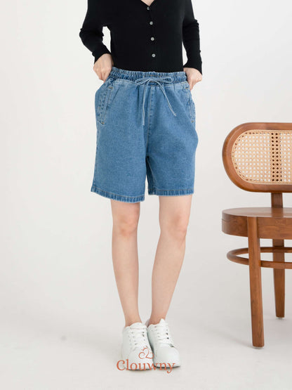 Tia Denim Midi Short Pants - Light Blue