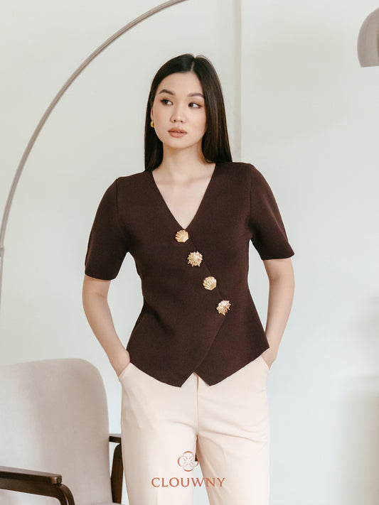 Solea Asymmetric Button Top - Coffee