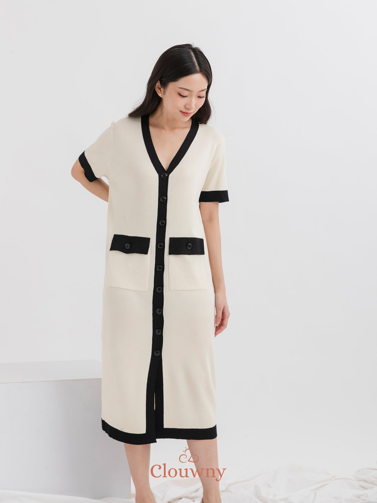 Cindy Button Knit Dress - Broken White