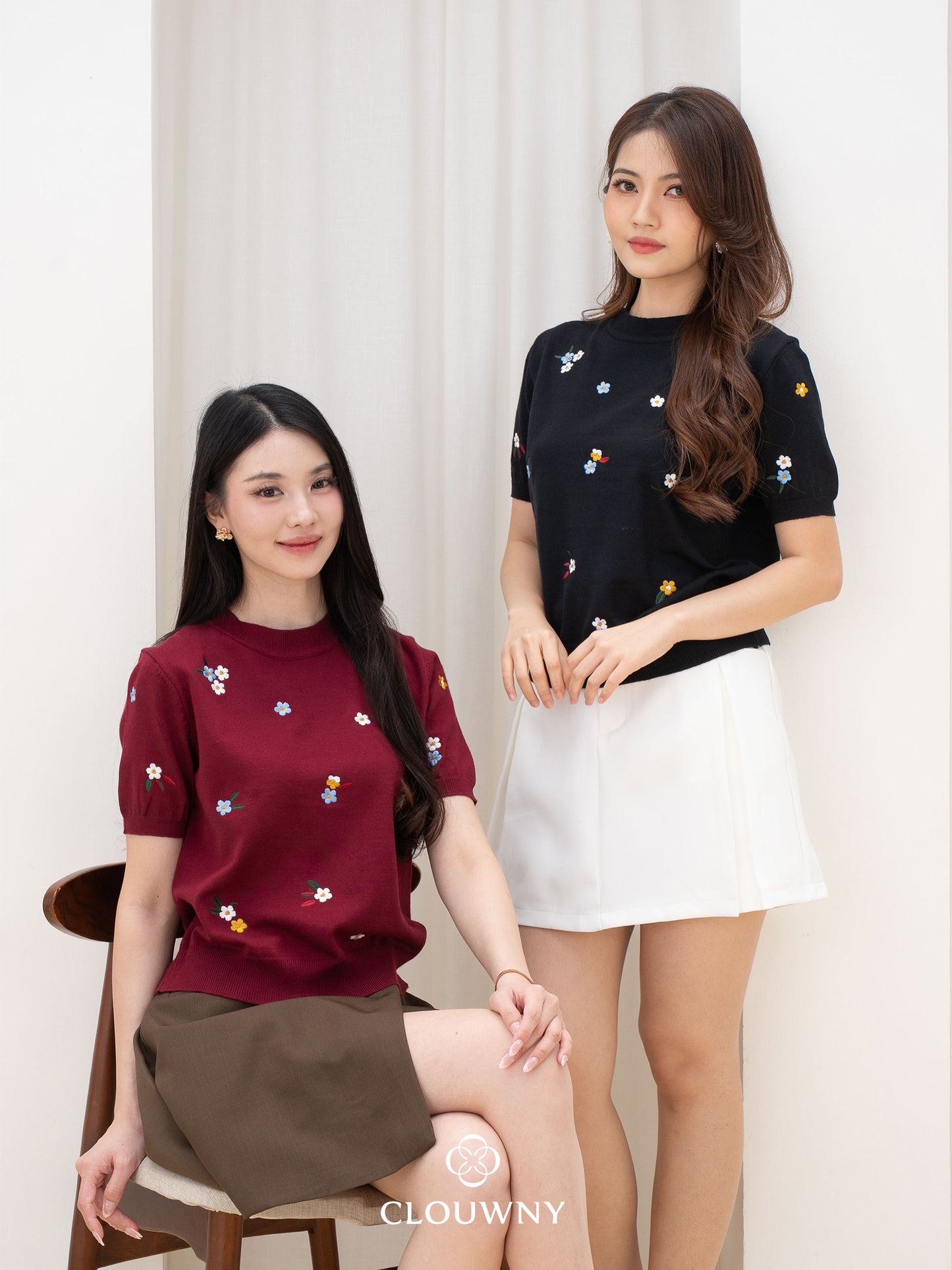 Minel Flower Knit Top - Maroon