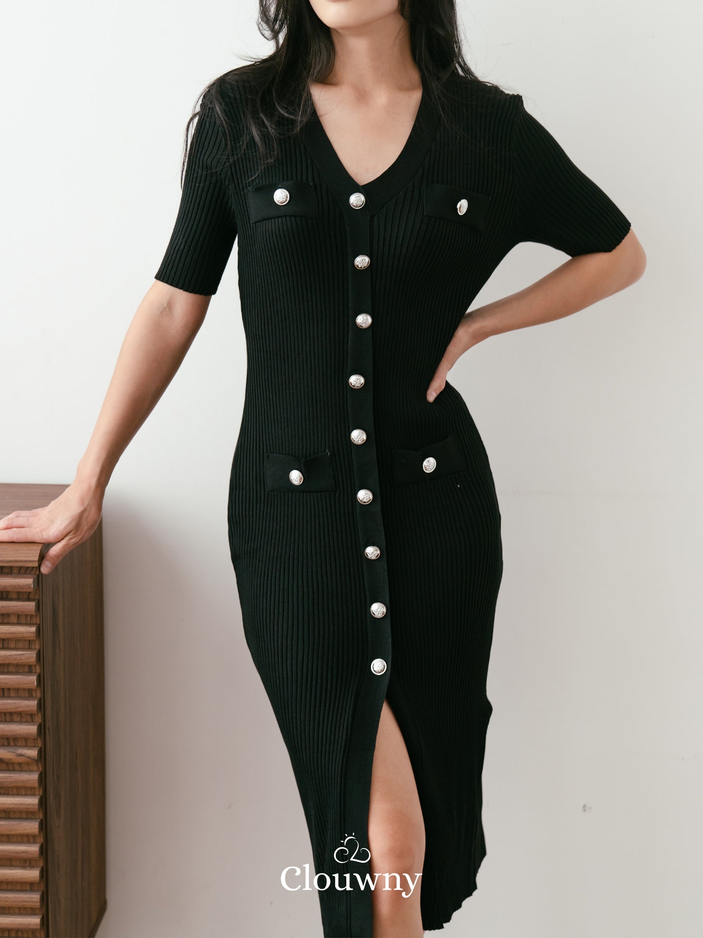 Edmond Button Dress - Black