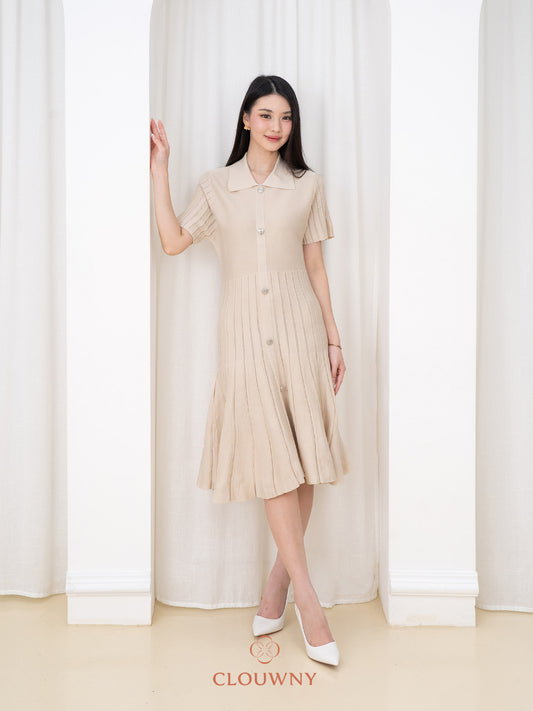 Deslin Button Dress - Cream
