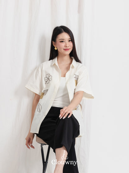 Leaves Cotton Shirt - Cream