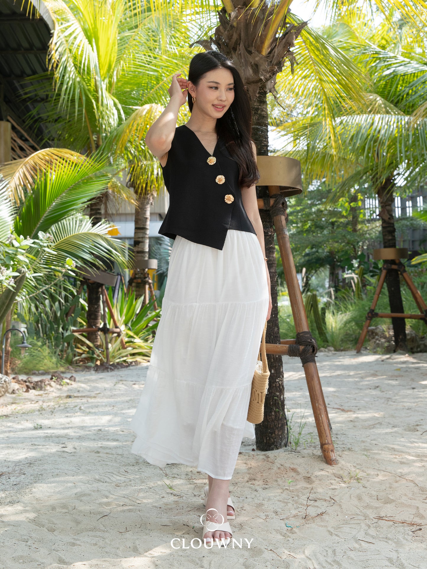 Summer Maxi Linen Skirt - White