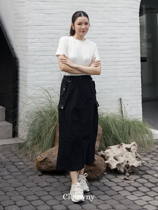 Kaze Cargo Denim Skirt - Black
