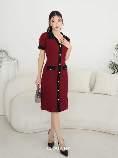 Lesa Double Pocket Knit Dress - Maroon