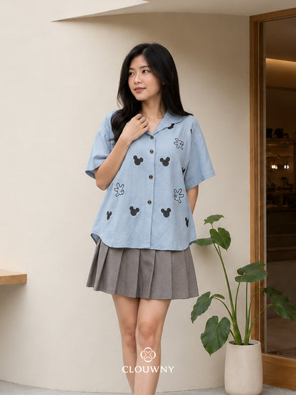 Hands Button Cotton Shirt - Blue