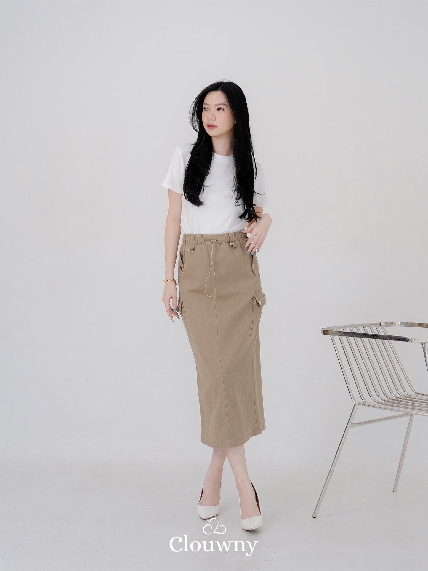 Kaze Cargo Denim Skirt - Beige