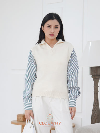 Enji Combi Stripes Top - Cream