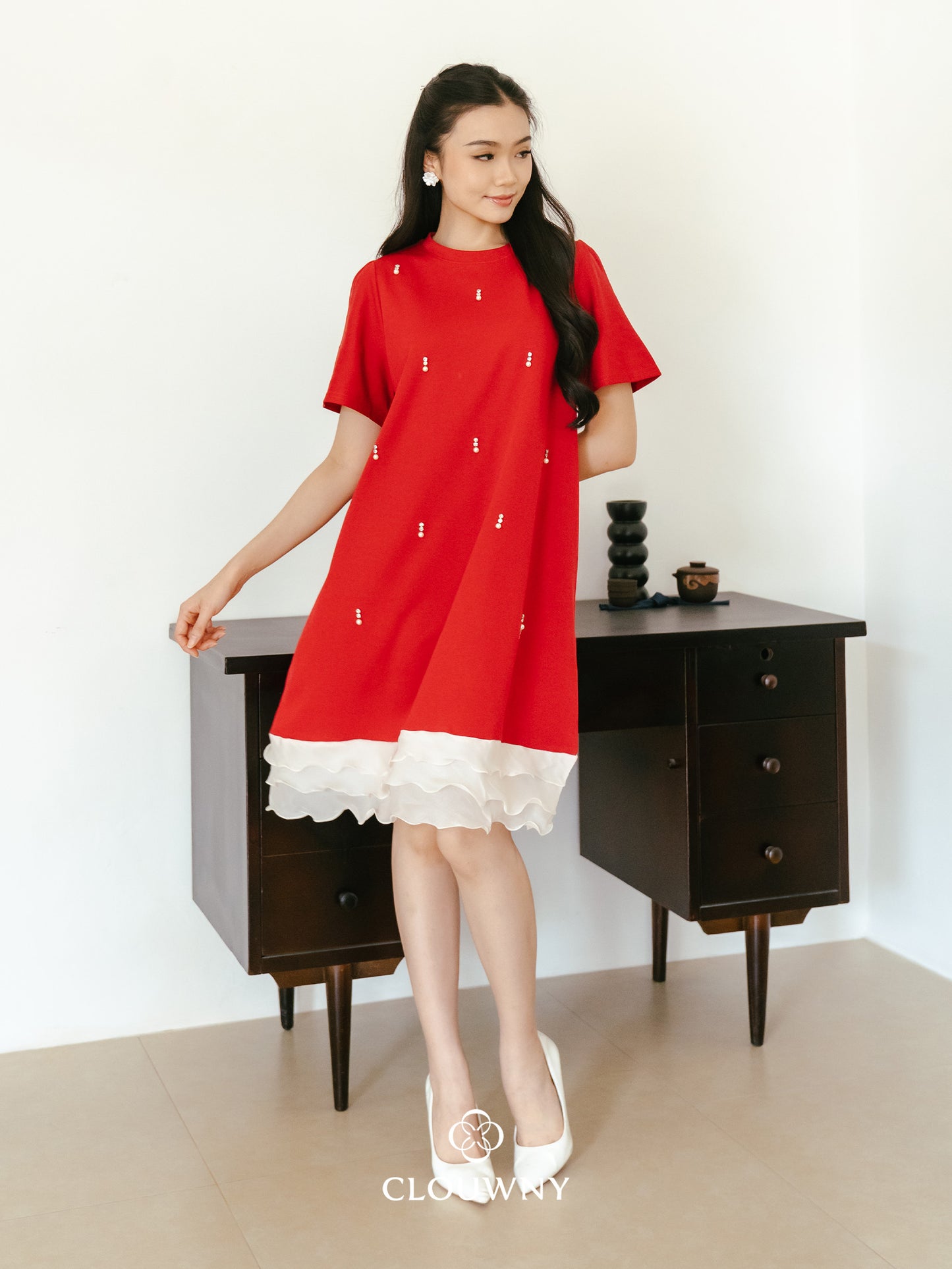 Alberta Pearl Dress - Red