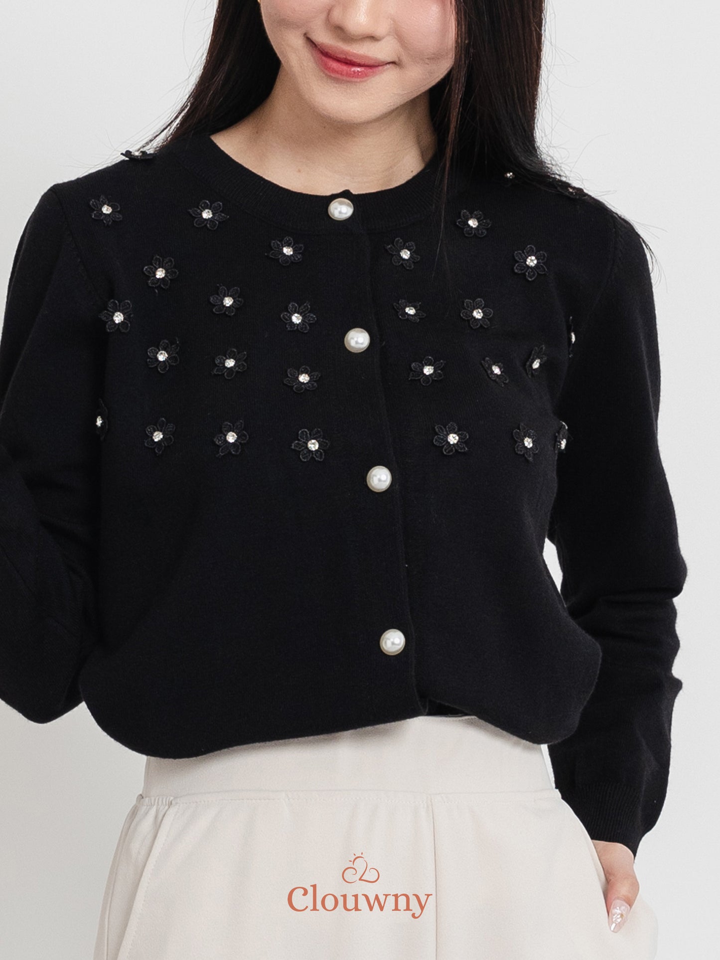 Anya Button Knit Cardigan - Black
