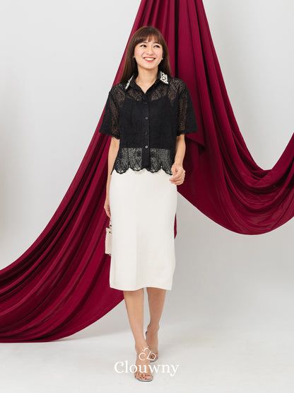 Chiro Pearl Lace Blouse - Black