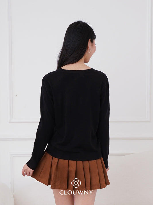 Mela Vneck Button Knit Cardigan - Black