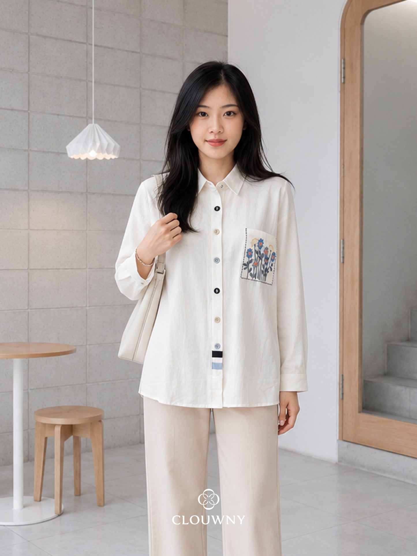Andres Pocket Cotton Longsleeve Shirt - White