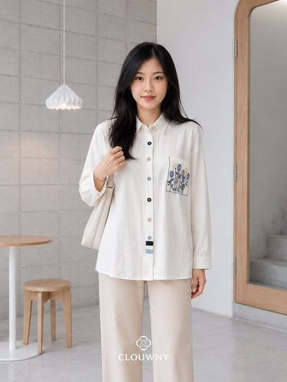 Andres Pocket Cotton Longsleeve Shirt - White