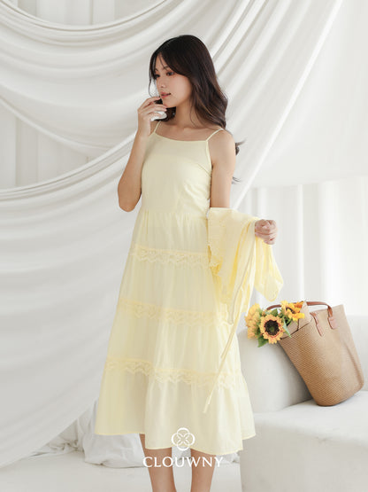 Katama Tiered Broderie Dress - Yellow
