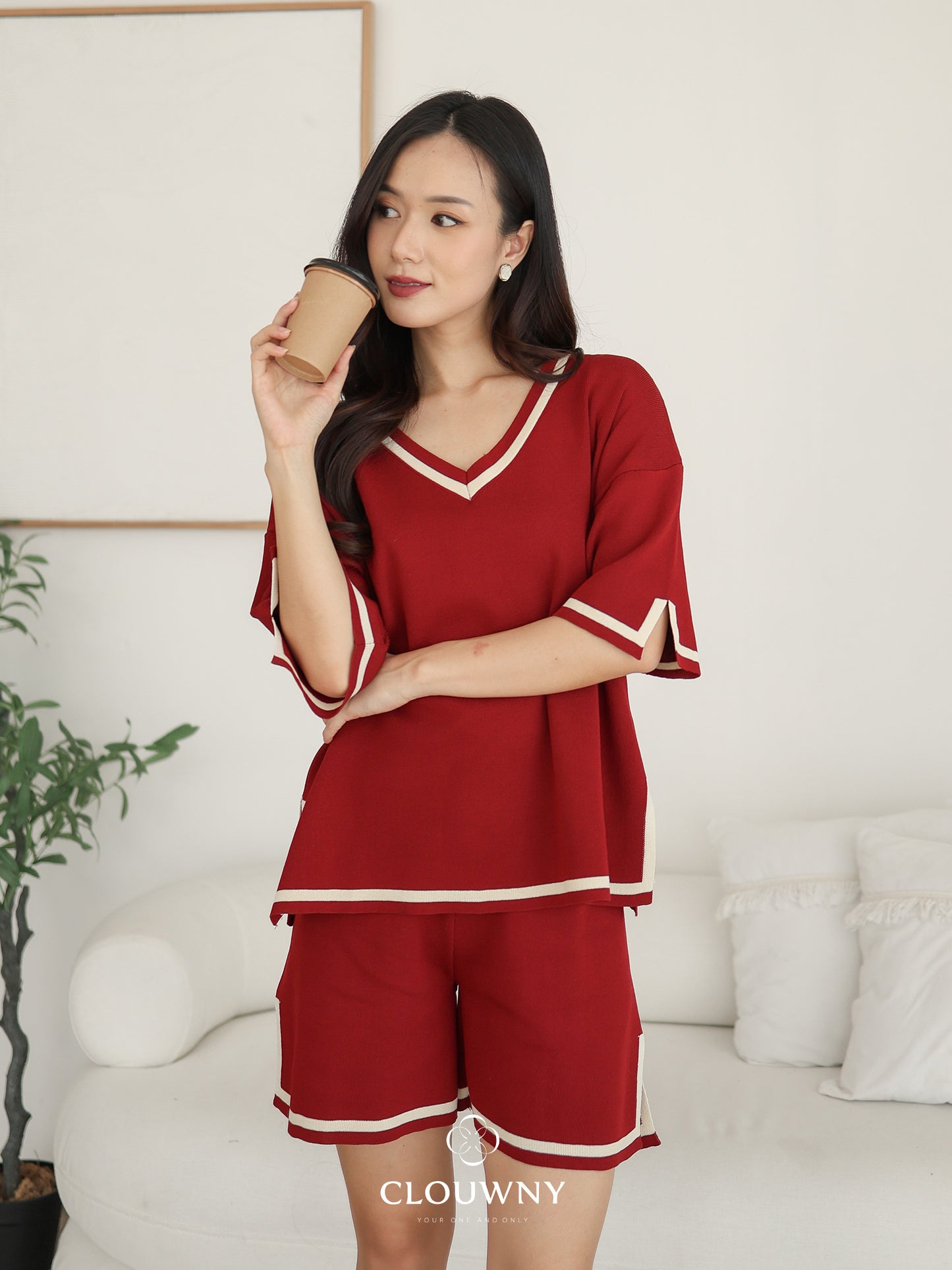 Gale Vneck Knit Set - Maroon