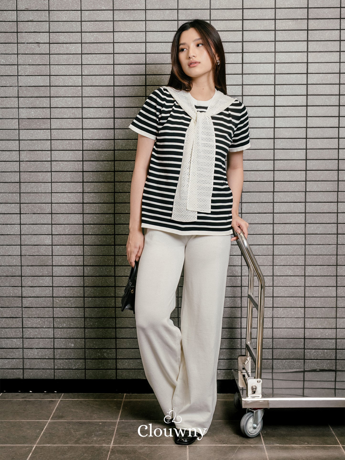 Crystal Scarf Knit Set - Cream