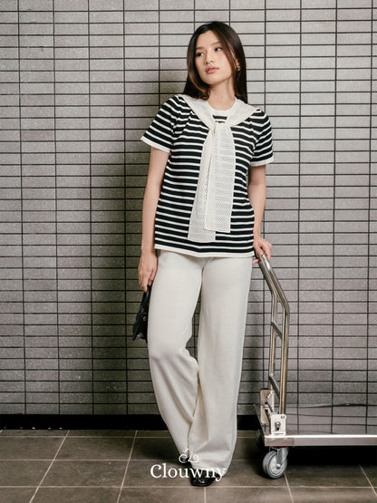 Crystal Scarf Knit Set - Cream
