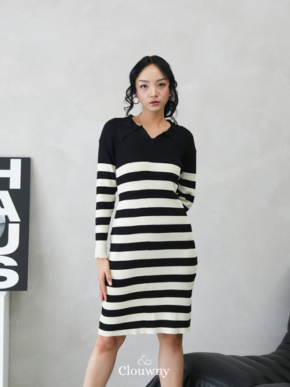 Sera Stripes Knit Dress - Black