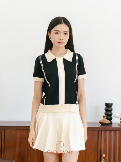 Maina Triple Button Knit Top - Black