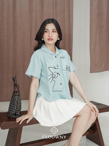 Catty Button Cotton Shirt - Mint