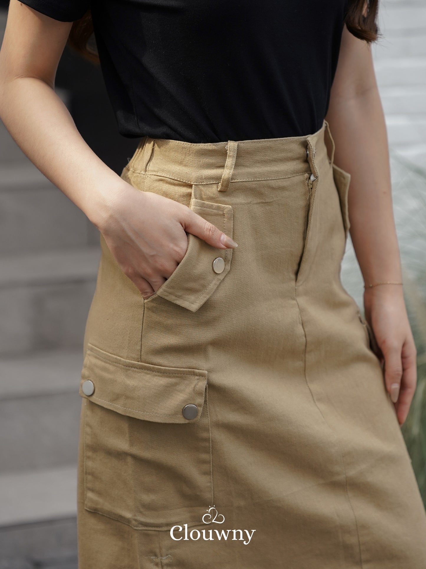Dex Cargo Denim Skirt - Khaki