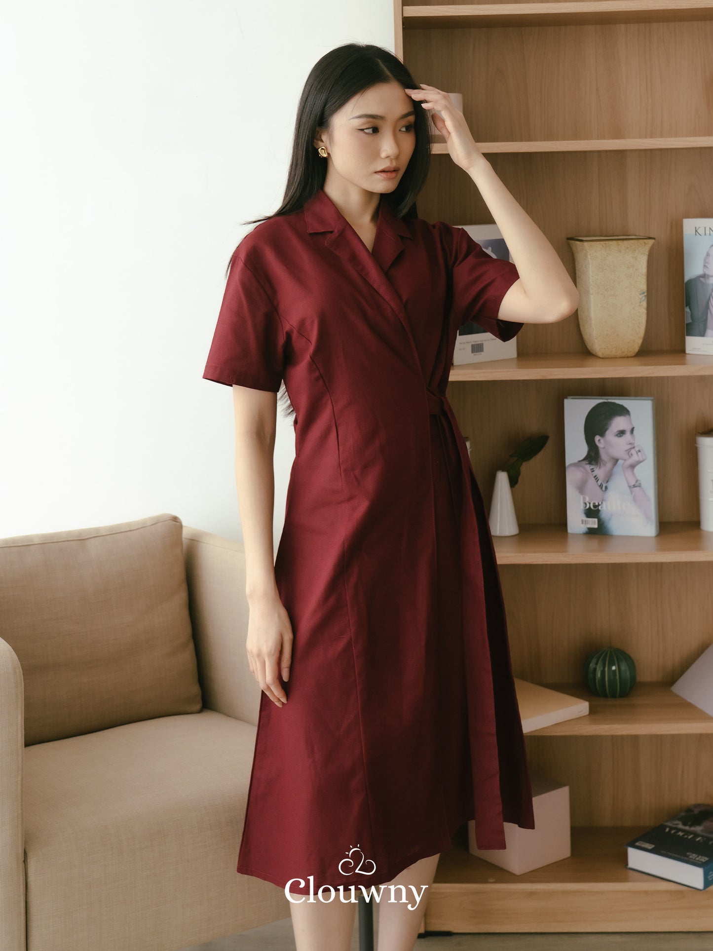 Felora Kimono Belt Dress - Maroon