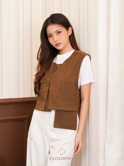 Christa Button Vest - Coffee