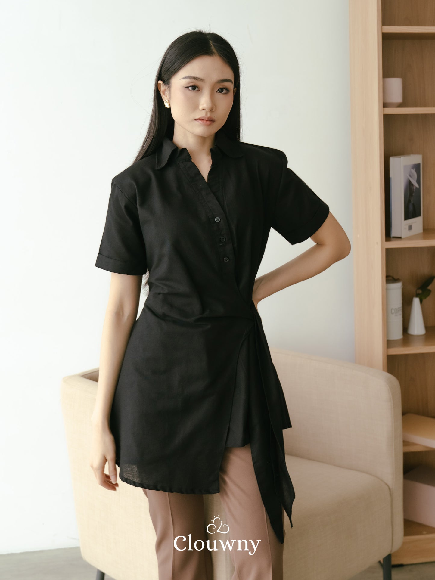 Janela Lace Button Top - Black