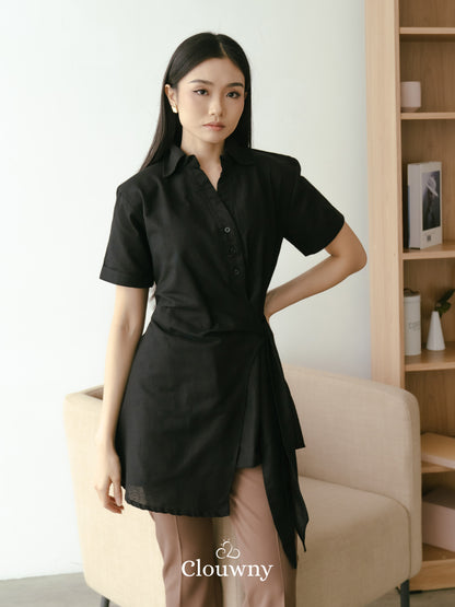 Janela Lace Button Top - Black