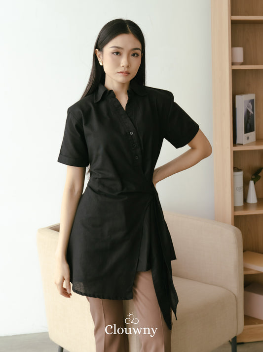 Janela Lace Button Top - Black