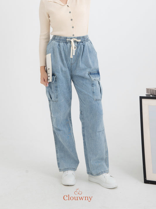 Joy Cargo Denim Pants - Light Blue